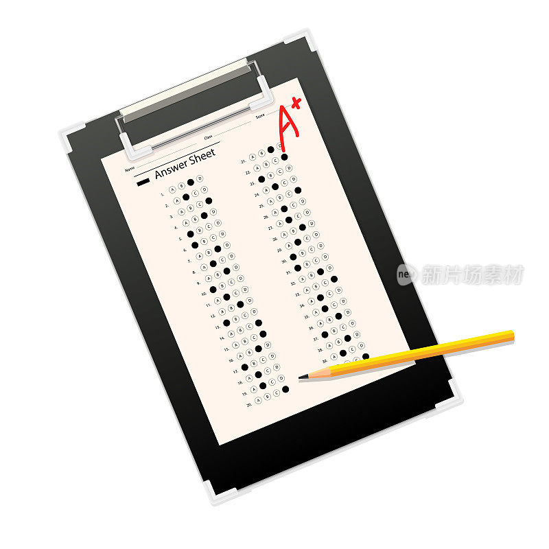 向量插图剪贴板与答案纸和A +等级。